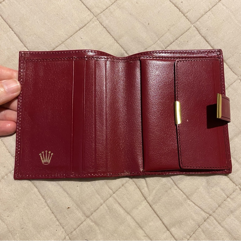 ROLEX watches vintage red leather bifold wallet snap close - Picture 3 of 8